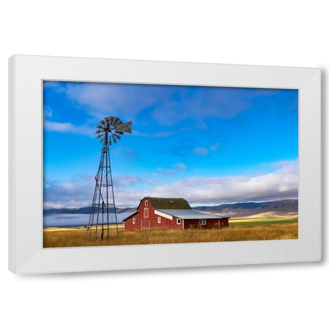 Old barn after clearing storm in the Mission Valley-Montana-USA White Modern Wood Framed Art Print by Haney, Chuck