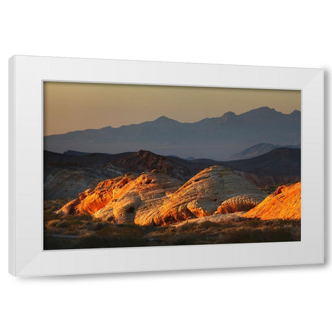 Last light on red sandstone or Aztec Sandstone-Valley of Fire-Nevada White Modern Wood Framed Art Print by Jones, Adam