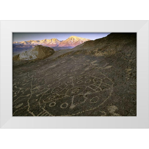 Nevada  Sierra Nevada, Great Basin, Petroglyphs White Modern Wood Framed Art Print by Flaherty, Dennis