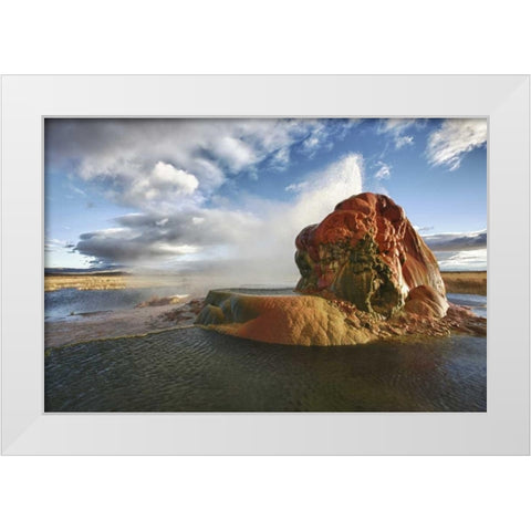 Nevada, Gerlach Fly Geyser at sunrise White Modern Wood Framed Art Print by Anon, Josh