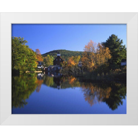 NH, Ashland Old grist mill reflecting in pond White Modern Wood Framed Art Print by Terrill, Steve