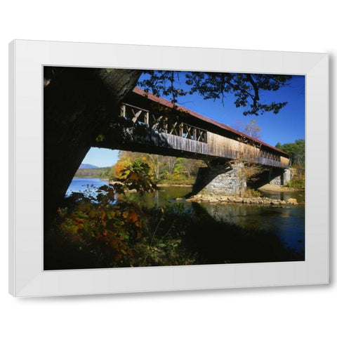 NH, Campton Blair Bridge over Pemigewasset River White Modern Wood Framed Art Print by Terrill, Steve