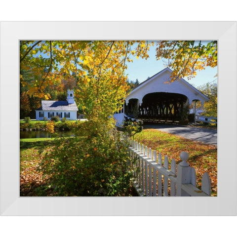 NH, Stark Stark Bridge and Church by the river White Modern Wood Framed Art Print by Terrill, Steve