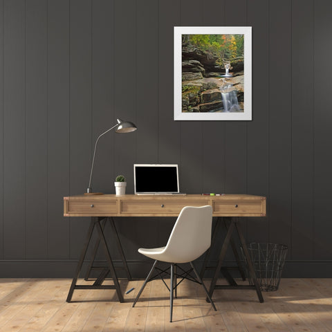 New Hampshire, White Mountains NF Sabbady Falls White Modern Wood Framed Art Print by Terrill, Steve
