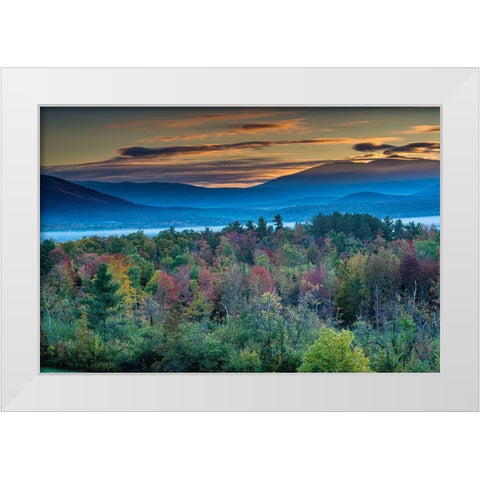 Painterly fall landscape with fog and fall foliage-Sugar Hill-White Mountains-Franconia White Modern Wood Framed Art Print by Garber, Howie