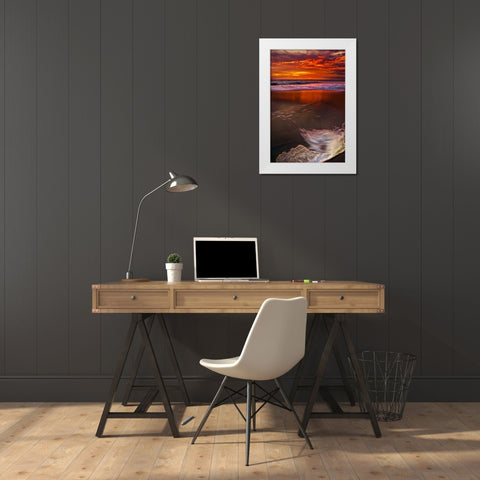New Jersey, Cape May Sunset reflection on beach White Modern Wood Framed Art Print by OBrien, Jay