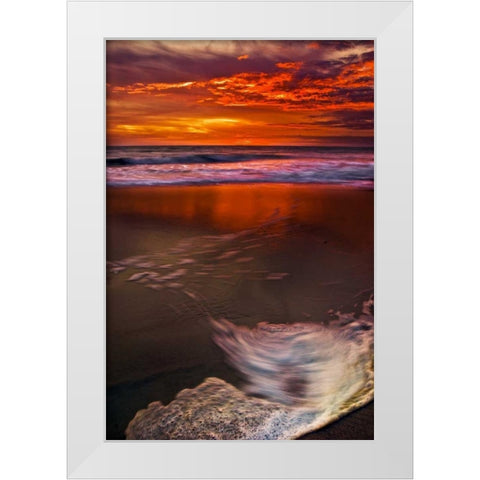 New Jersey, Cape May Sunset reflection on beach White Modern Wood Framed Art Print by OBrien, Jay