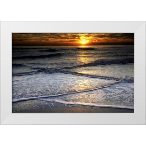 New Jersey, Cape May Sunset reflection on beach White Modern Wood Framed Art Print by OBrien, Jay