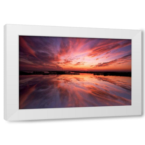 New Jersey, Cape May Sunset reflection on water White Modern Wood Framed Art Print by OBrien, Jay