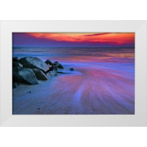 USA, New Jersey, Cape May Sunset on Delaware Bay White Modern Wood Framed Art Print by OBrien, Jay