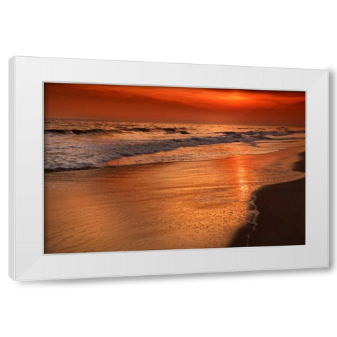 New Jersey, Cape May Sunset on the beach White Modern Wood Framed Art Print by OBrien, Jay