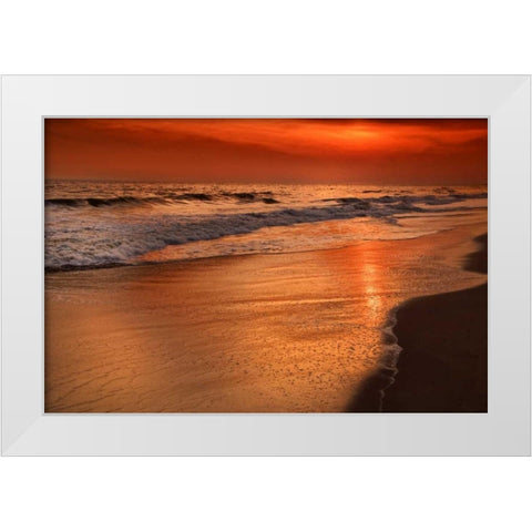 New Jersey, Cape May Sunset on the beach White Modern Wood Framed Art Print by OBrien, Jay