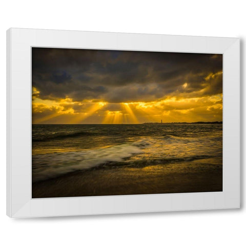 New Jersey-Cape May National Seashore Sunset on ocean shore  White Modern Wood Framed Art Print by Jaynes Gallery