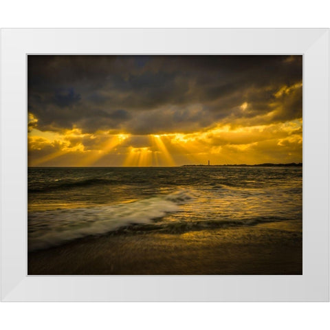 New Jersey-Cape May National Seashore Sunset on ocean shore  White Modern Wood Framed Art Print by Jaynes Gallery