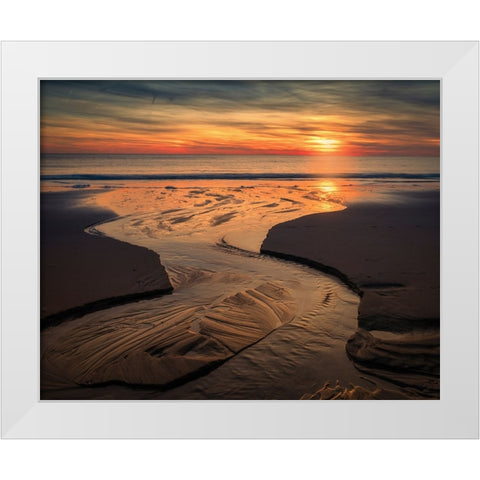 USA-New Jersey-Cape May National Seashore-Sunset on ocean shore White Modern Wood Framed Art Print by Jaynes Gallery