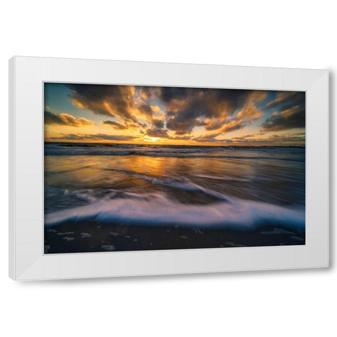 USA-New Jersey-Cape May National Seashore-Sunset on ocean and shore White Modern Wood Framed Art Print by Jaynes Gallery