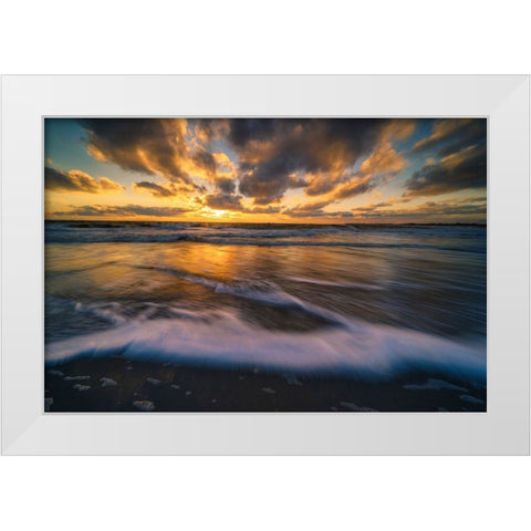USA-New Jersey-Cape May National Seashore-Sunset on ocean and shore White Modern Wood Framed Art Print by Jaynes Gallery