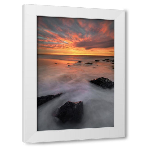 USA-New Jersey-Cape May National Seashore-Sunrise on rocky shore and ocean White Modern Wood Framed Art Print by Jaynes Gallery