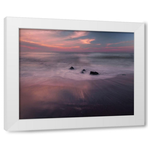 USA-New Jersey-Cape May National Seashore-Sunrise on rocky shore and ocean White Modern Wood Framed Art Print by Jaynes Gallery