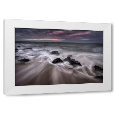 USA-New Jersey-Cape May National Seashore-Sunrise on rocky shore and ocean White Modern Wood Framed Art Print by Jaynes Gallery