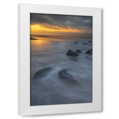 USA-New Jersey-Cape May National Seashore Sunrise on rocky shoreline White Modern Wood Framed Art Print by Jaynes Gallery