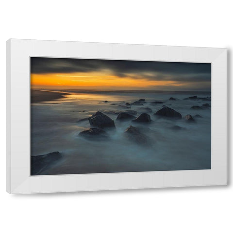 USA-New Jersey-Cape May National Seashore Sunrise on rocky shoreline White Modern Wood Framed Art Print by Jaynes Gallery