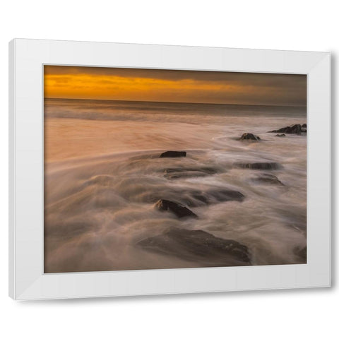 USA-New Jersey-Cape May National Seashore Sunrise on rocky shoreline White Modern Wood Framed Art Print by Jaynes Gallery