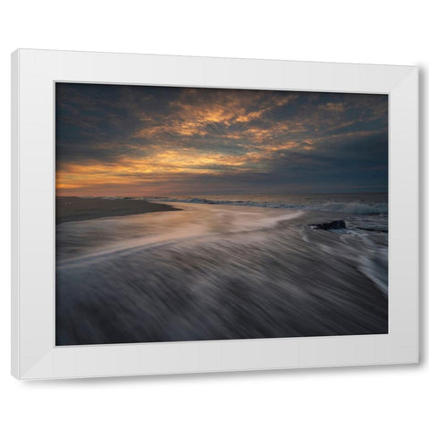 USA-New Jersey-Cape May National Seashore Sunset on ocean and beach scenic White Modern Wood Framed Art Print by Jaynes Gallery
