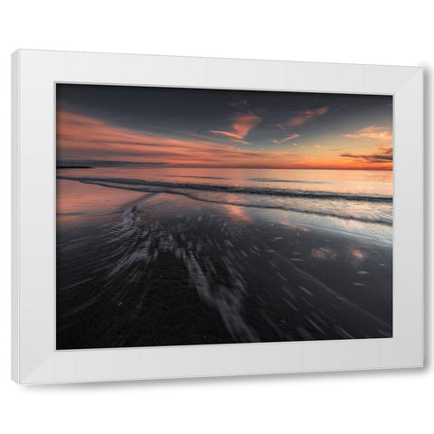 USA-New Jersey-Cape May National Seashore Sunset on ocean shore White Modern Wood Framed Art Print by Jaynes Gallery