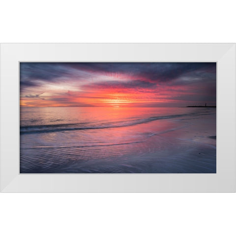 USA-New Jersey-Cape May National Seashore Sunset on ocean shore White Modern Wood Framed Art Print by Jaynes Gallery