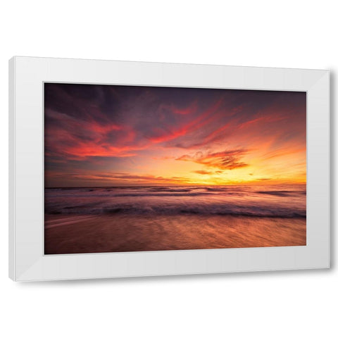 USA-New Jersey-Cape May National Seashore Sunset on ocean shore White Modern Wood Framed Art Print by Jaynes Gallery