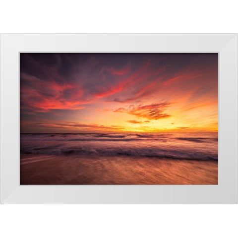 USA-New Jersey-Cape May National Seashore Sunset on ocean shore White Modern Wood Framed Art Print by Jaynes Gallery