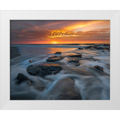 USA-New Jersey-Cape May National Seashore Sunrise on ocean shore White Modern Wood Framed Art Print by Jaynes Gallery