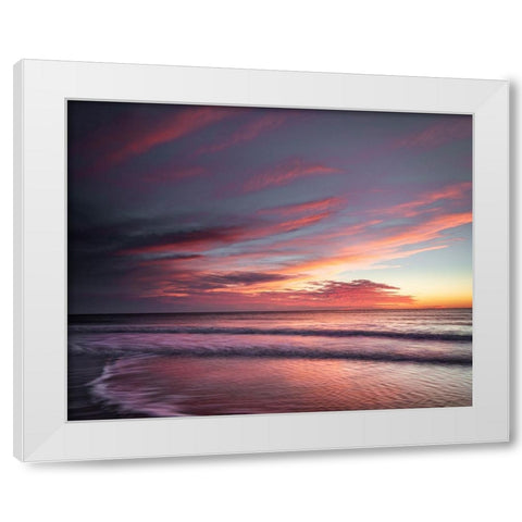 USA-New Jersey-Cape May National Seashore Sunset on ocean shore White Modern Wood Framed Art Print by Jaynes Gallery