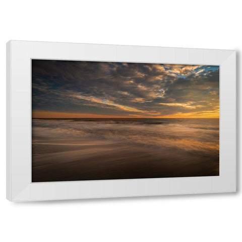 USA-New Jersey-Cape May National Seashore Sunset on ocean shore White Modern Wood Framed Art Print by Jaynes Gallery