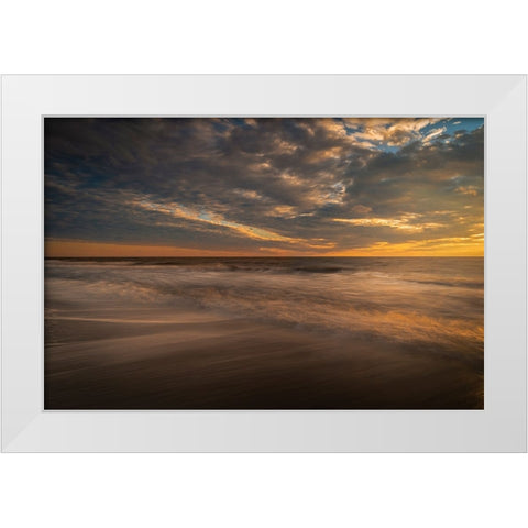 USA-New Jersey-Cape May National Seashore Sunset on ocean shore White Modern Wood Framed Art Print by Jaynes Gallery