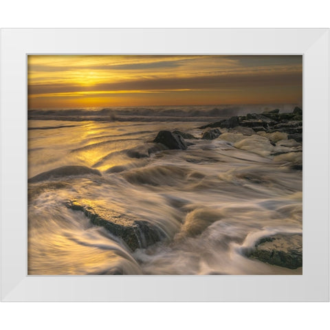 USA-New Jersey-Cape May National Seashore Sunrise on ocean shore White Modern Wood Framed Art Print by Jaynes Gallery
