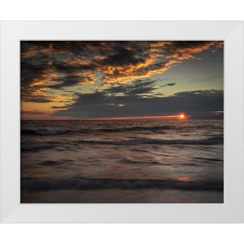 USA-New Jersey-Cape May National Seashore Sunset on ocean shore White Modern Wood Framed Art Print by Jaynes Gallery