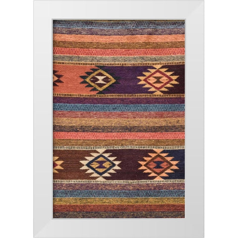 New Mexico, Madrid Detail in colorful woven rug White Modern Wood Framed Art Print by Ross, Nancy ,  Steve