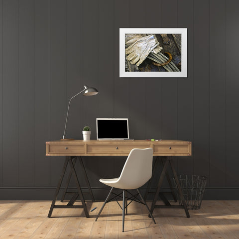 New Mexico, Santa Fe Close-up of cowboy gear White Modern Wood Framed Art Print by OBrien, Jay