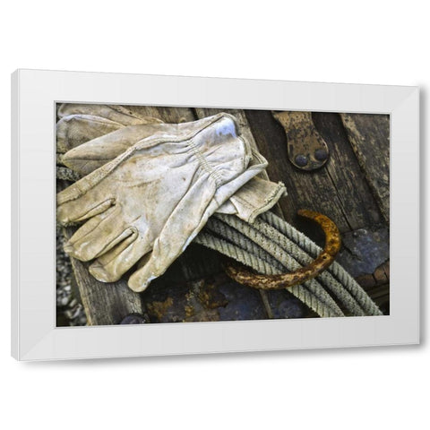 New Mexico, Santa Fe Close-up of cowboy gear White Modern Wood Framed Art Print by OBrien, Jay