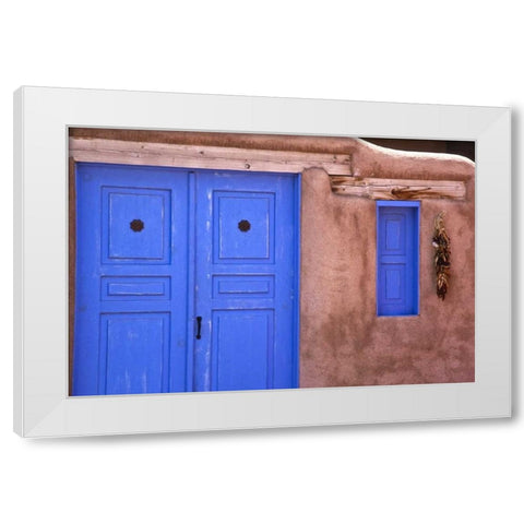 New Mexico, Santa Fe Blue door and window White Modern Wood Framed Art Print by OBrien, Jay
