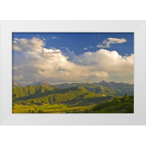 CO, Aspen, Summer sunset on green mountain vista White Modern Wood Framed Art Print by Lord, Fred