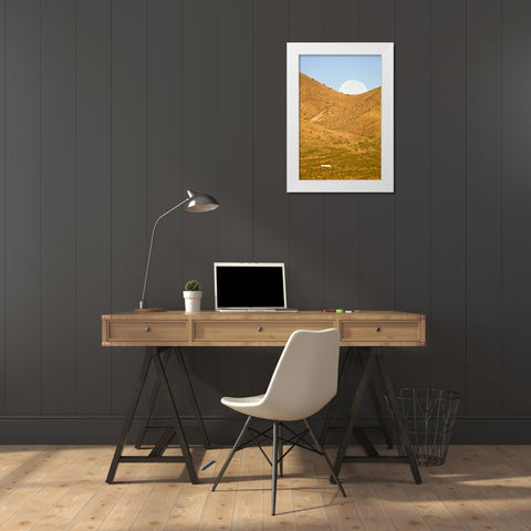 New Mexico Moonset ove Interstate 25 White Modern Wood Framed Art Print by Lord, Fred