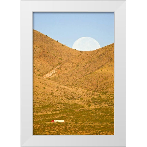 New Mexico Moonset ove Interstate 25 White Modern Wood Framed Art Print by Lord, Fred