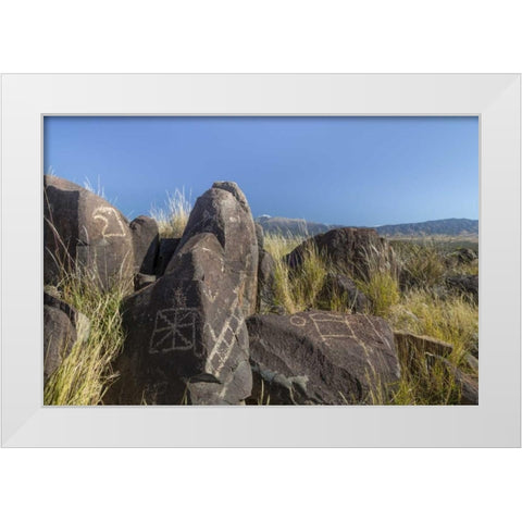 New Mexico, Three Rivers Petroglyph etchings White Modern Wood Framed Art Print by Paulson, Don