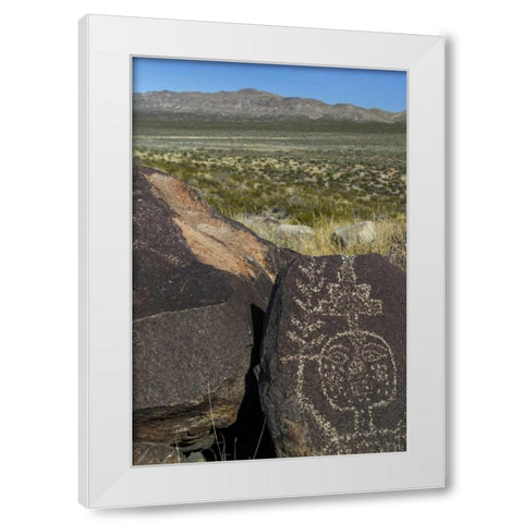 New Mexico, Petroglyph etchings on rock White Modern Wood Framed Art Print by Paulson, Don
