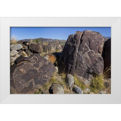 New Mexico, Three Rivers Petroglyph etchings White Modern Wood Framed Art Print by Paulson, Don