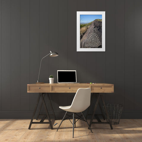 New Mexico, Three Rivers, Petroglyph on rock White Modern Wood Framed Art Print by Paulson, Don
