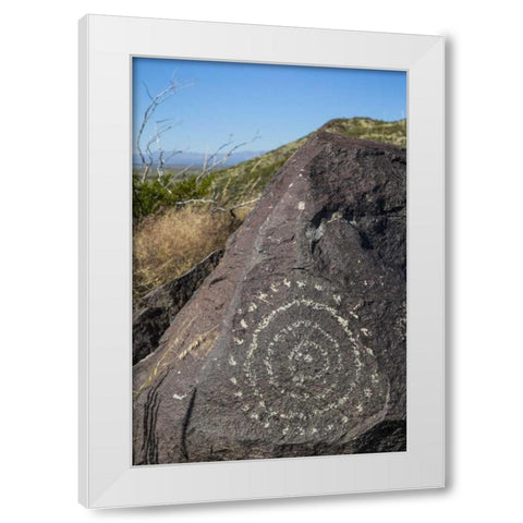 New Mexico, Three Rivers, Petroglyph on rock White Modern Wood Framed Art Print by Paulson, Don
